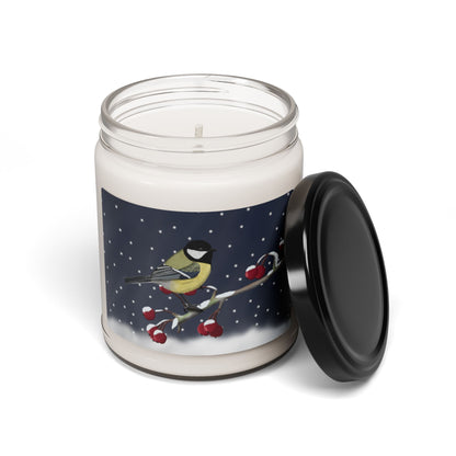 Chickadee on a Winter Branch Christmas Bird Art Scented Soy Candle, 9oz