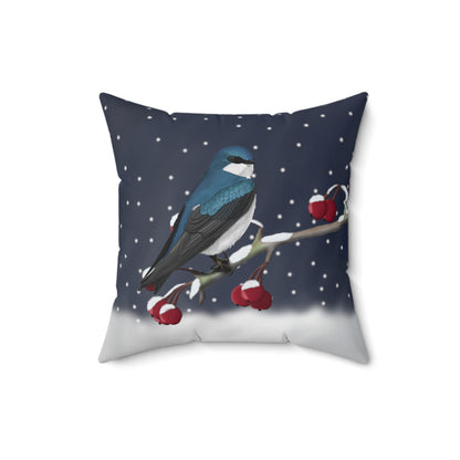 Tree Swallow on a Winter Branch Christmas Bird Pillow