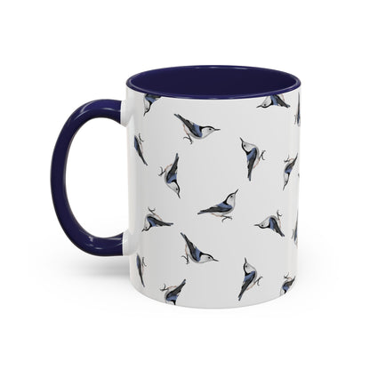 Nuthatch All-Over Pattern Accent Mug | Colorful Bird Lover Gift for Birdwatchers