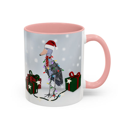 Shoebill with Christmas Hat and Scarf Snow Bird Coffee Mug