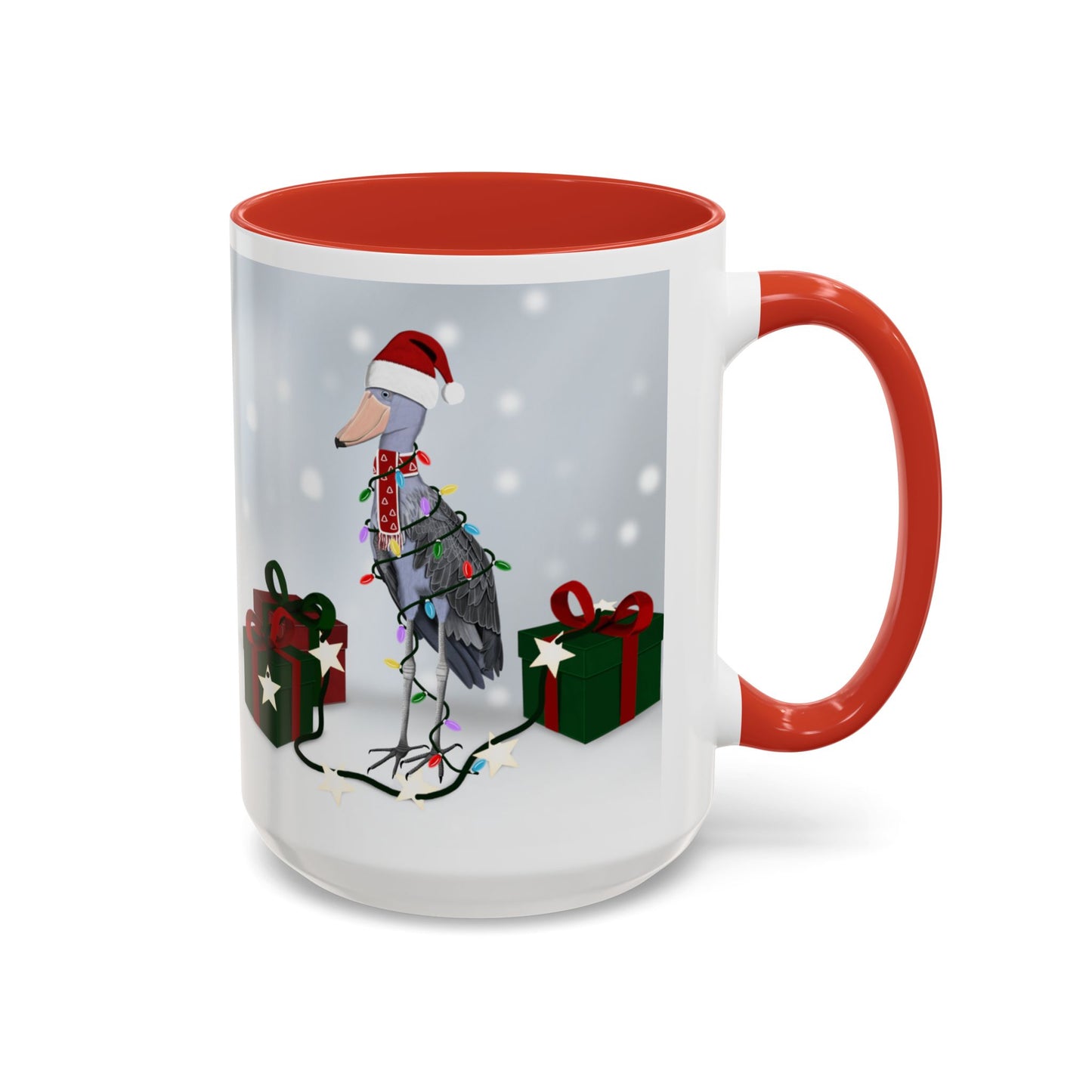 Shoebill with Christmas Hat and Scarf Snow Bird Coffee Mug