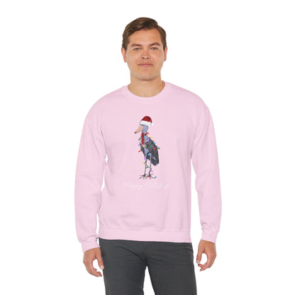 Shoebill with Fairy Lights as Santa Happy Holidays Birdwatcher Christmas Bird Sweatshirt