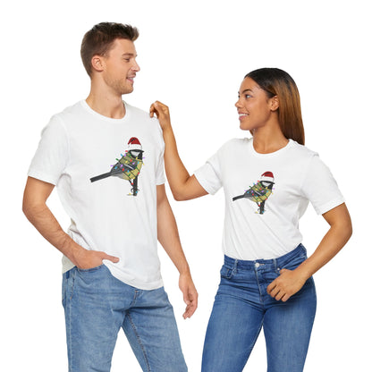 Chickadee with Fairy Lights Christmas Bird T-Shirt