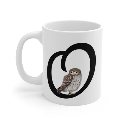 Owl Letter O Bird Ceramic Mug 11oz White