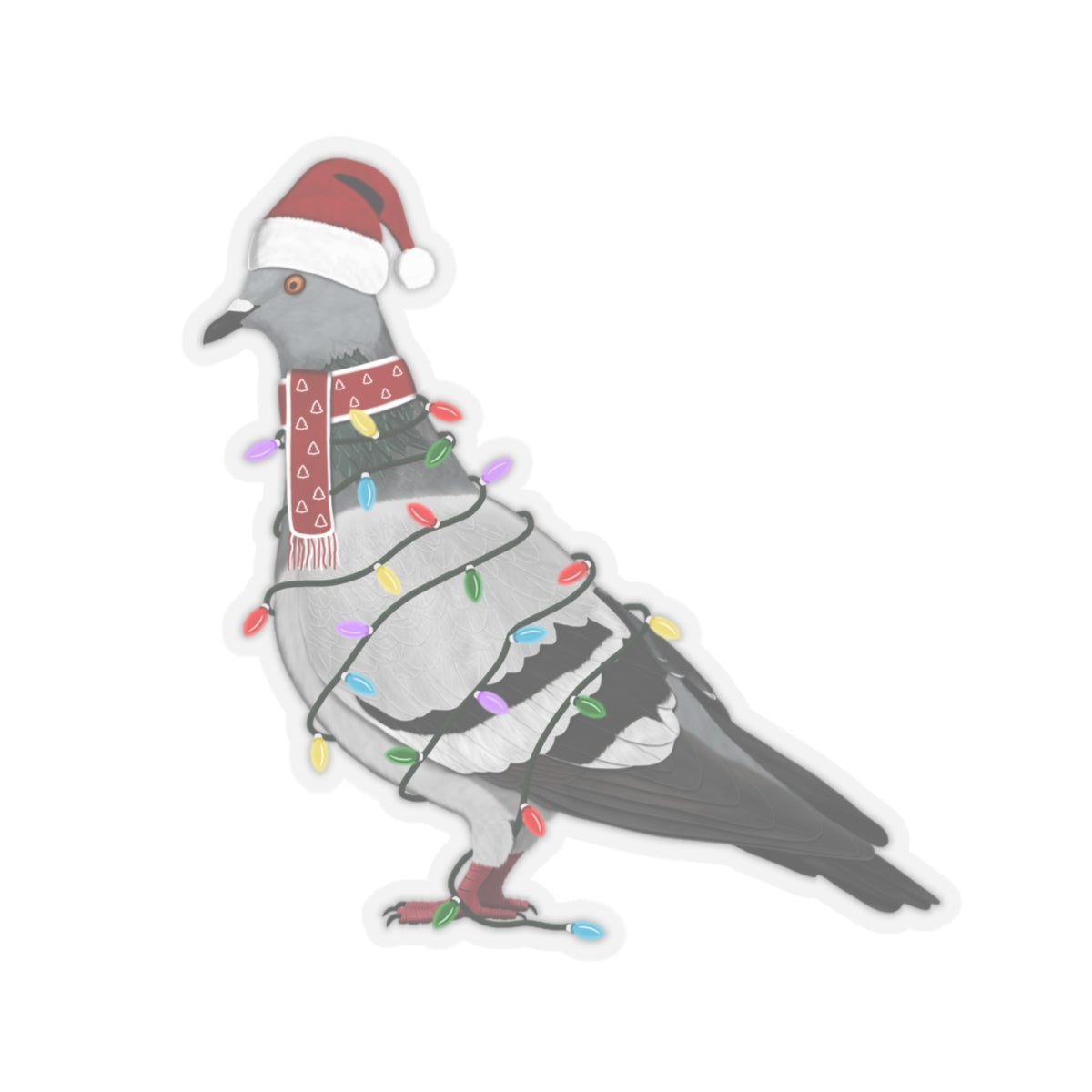 Pigeon with Fairy Lights Santa Claus Hat and Scarf Christmas Bird Sticker