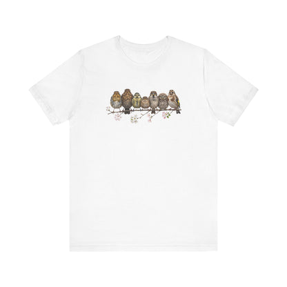 Rotkehlchen Amsel Blaumeise Jungvogel Premium T-Shirt | Frühlingsblüten Vogelmotiv für Vogelbeobachter