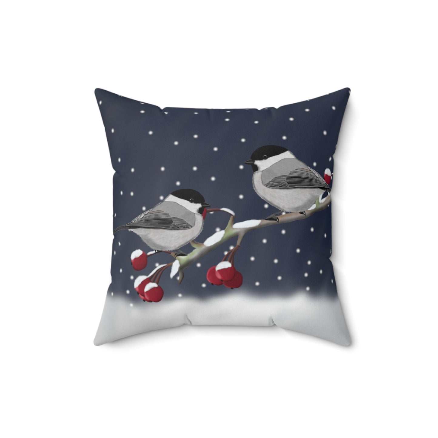 Willow Titmice on a Winter Branch Christmas Bird Pillow