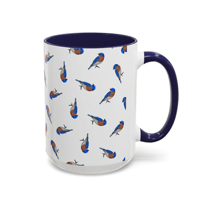 Bluebird All-Over Pattern Accent Mug | Colorful Bird Lover Gift for Birdwatchers