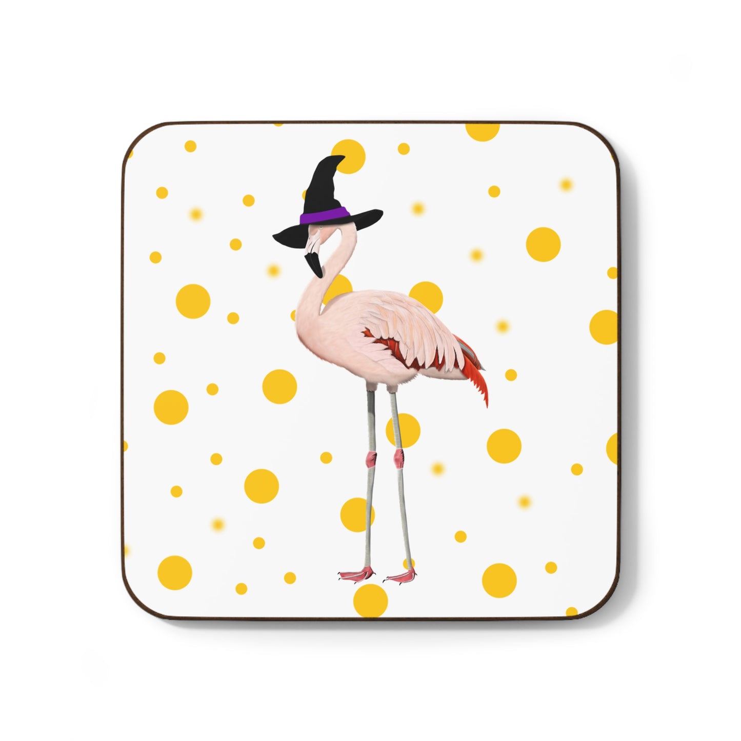 Flamingo Orange Dots Halloween Hardboard Coaster