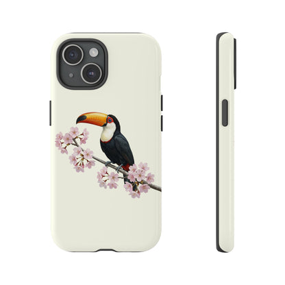 Tukan Handyhülle in Cremeweiß | Florales Kirschblüten Vogel-Motiv für iPhone & Google Pixel