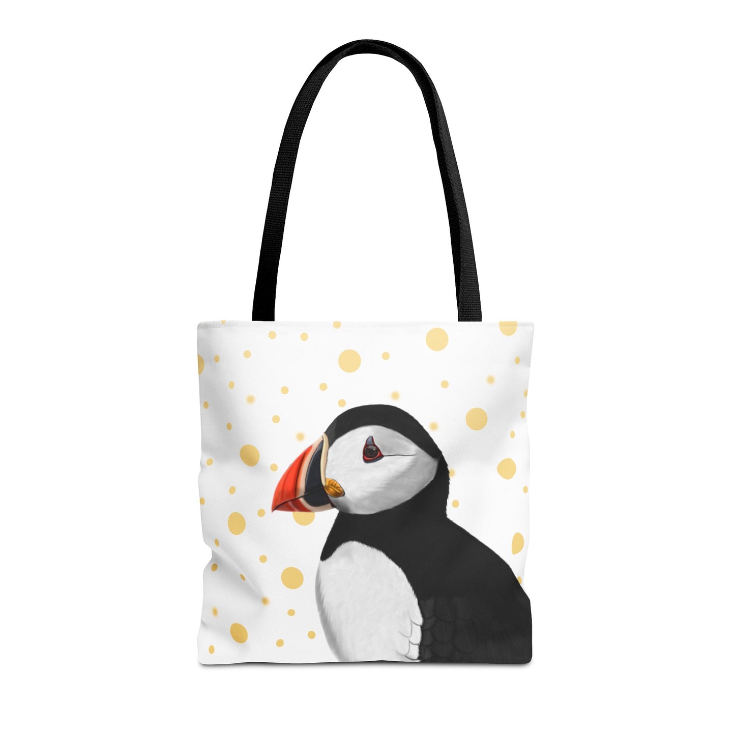 Puffin Golden Dots Bird Tote Bag 16"x16" White