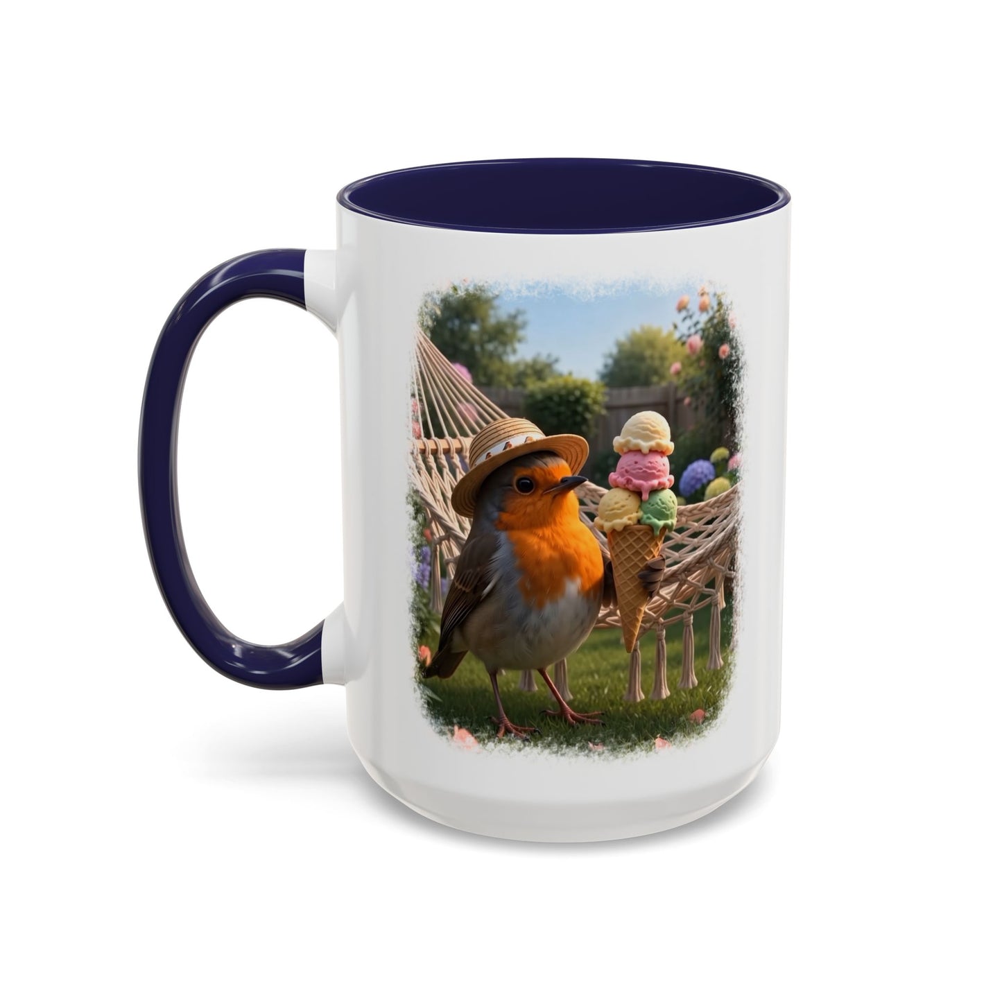 Robin Rosi Ice Cream Garden Premium Mug for Bird Lovers