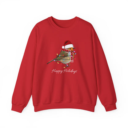 European Robin with Fairy Lights as Santa Happy Holidays Birdwatcher Christmas Bird Sweatshirt