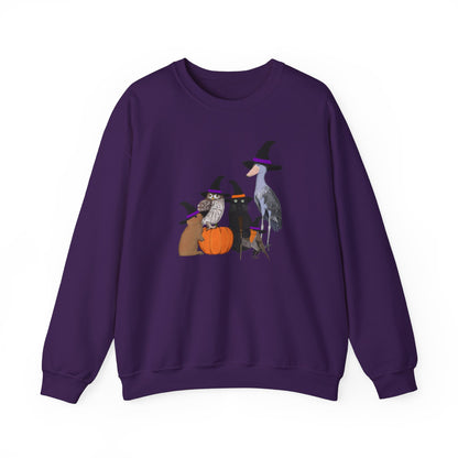 Robin Shoebill Owl Rabbit with Cat Happy Halloween Birds Sweatshirt