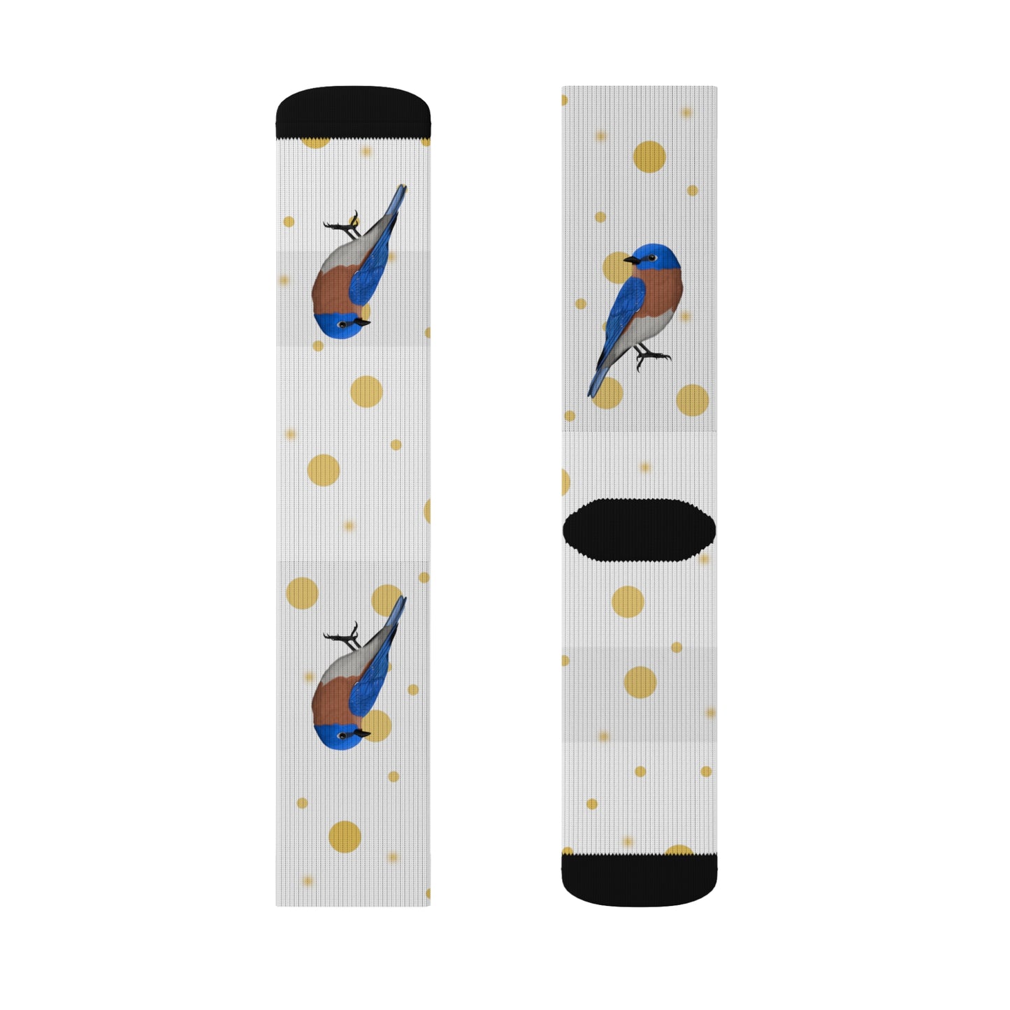 Bluebird Bird Art Socks White and Golden Dots