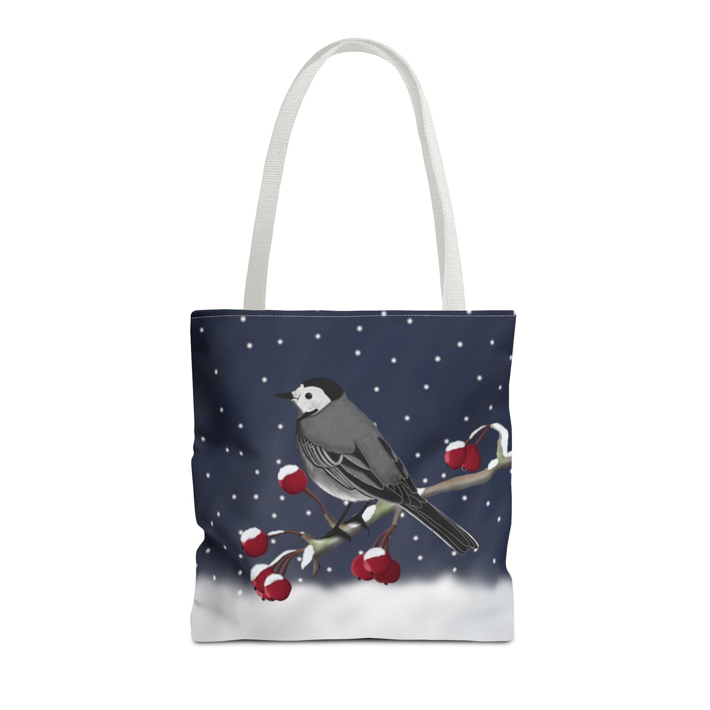 White Wagtail on a Winter Branch Christmas Bird Tote Bag 16"x16"