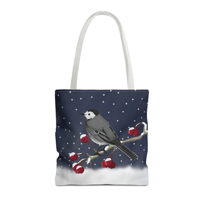 White Wagtail on a Winter Branch Christmas Bird Tote Bag 16"x16"