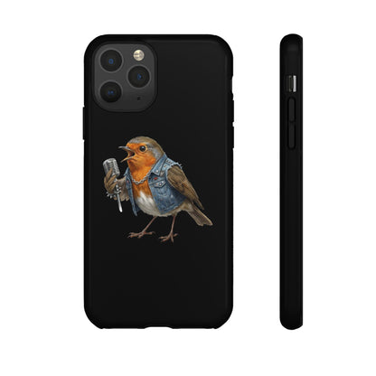 Rotkehlchen mit Mikrofon Premium Handyhülle – Doppelt Geschützt & Rundum Bedruckt Schwarz
