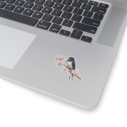 Barn Swallow Cherry Blossom Sticker | Glossy Floral Bird Decal Spring Laptop – Stickers