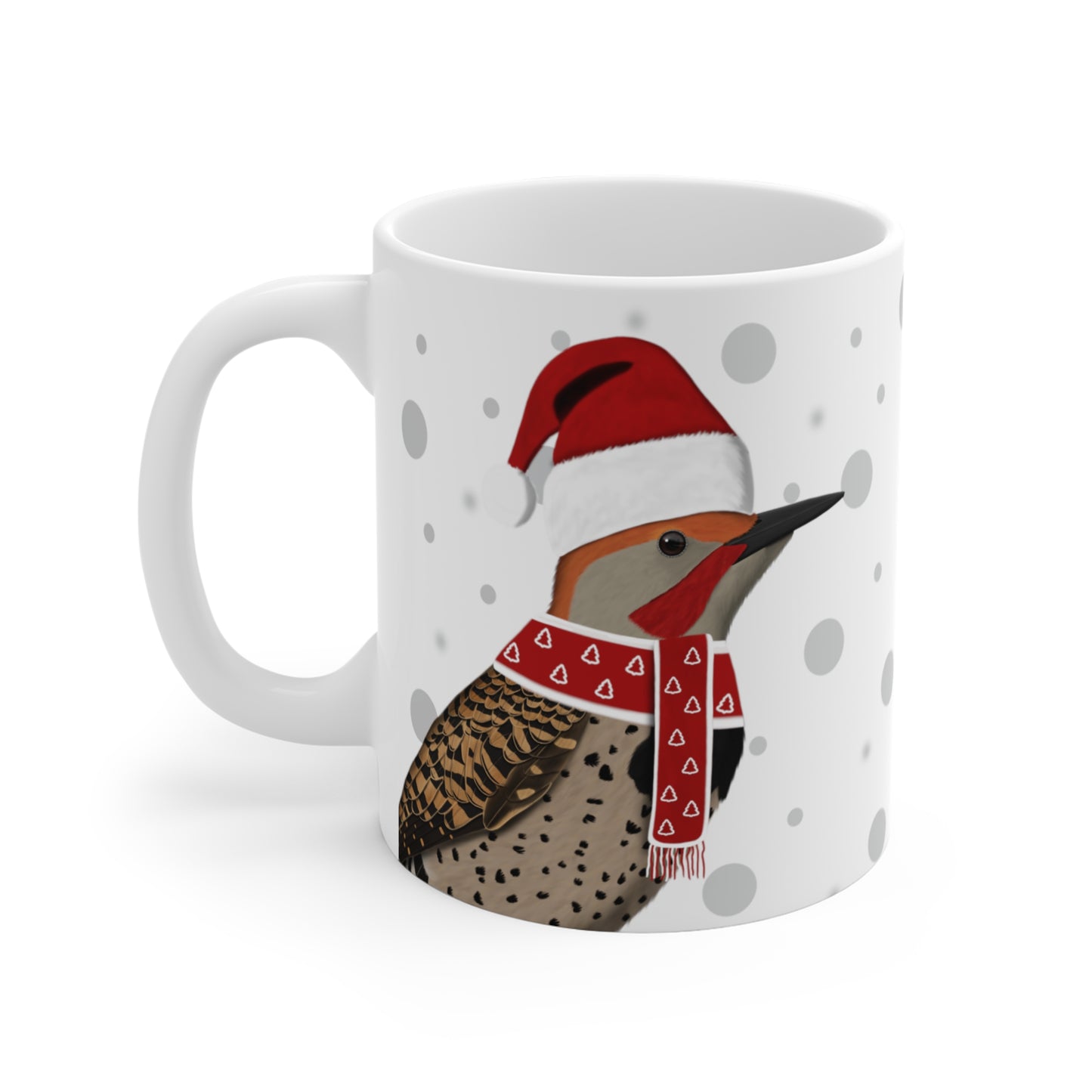 Northern Flicker with Red Santa Hat and Scarf Christmas Bird Ceramic Mug 11oz