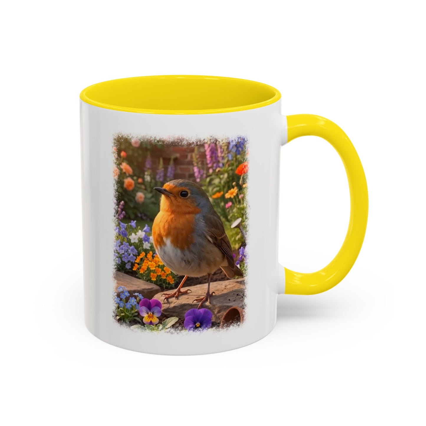 Robin Rosi Flower Bed Mug - Cute Backyard Bird Watcher Gift