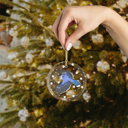 Blue Jay Bird Christmas Glass Ornament Transparent