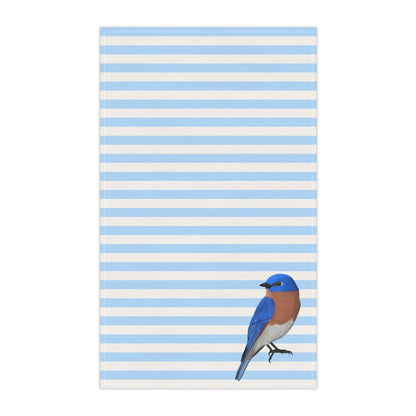 Bluebird Bird Art Kitchen Towel Blue White 18" × 30"