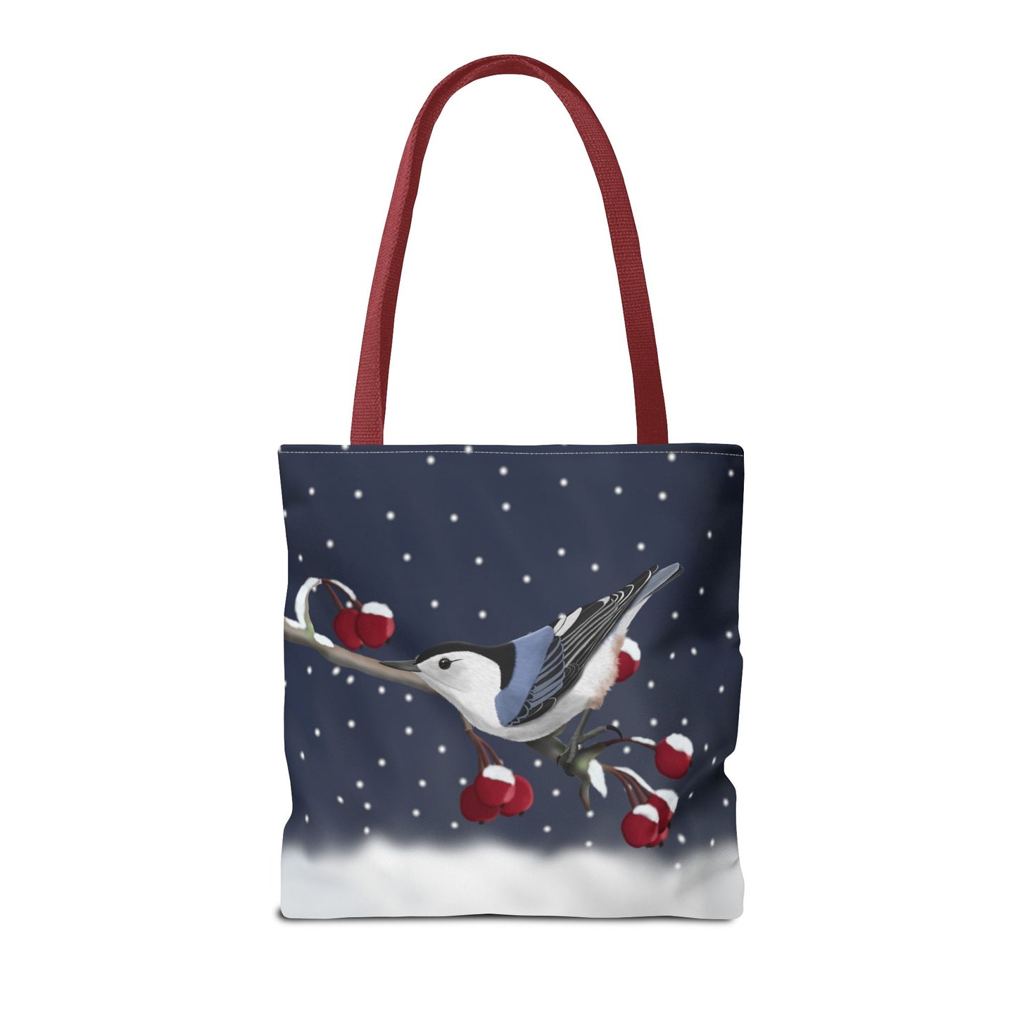 Nuthatch on a Winter Branch Christmas Bird Tote Bag 16"x16"