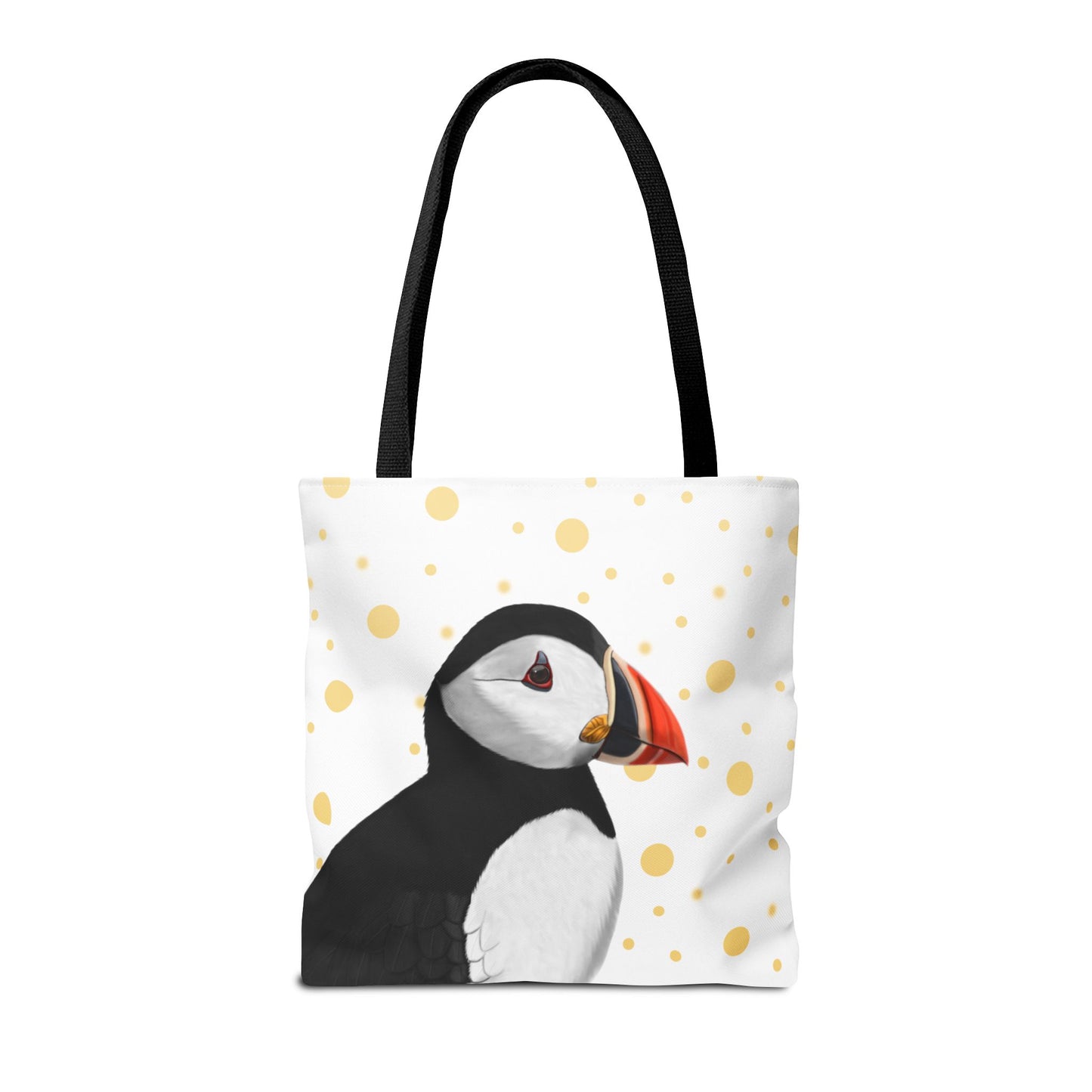 Puffin Golden Dots Bird Tote Bag 16"x16" White