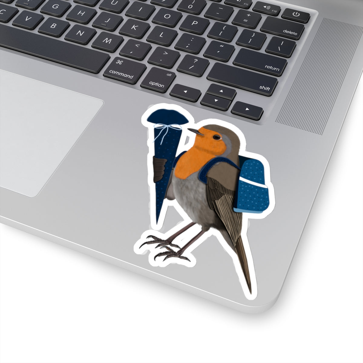 Robin School Enrollment First Day at School Bird Kiss-Cut Sticker Blue