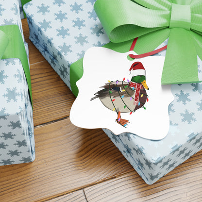 Ente Ornament aus Aluminium – Einzigartiger Christbaumschmuck mit Rotem Band