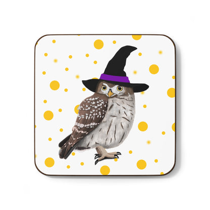 Little Owl Orange Dots Halloween Hardboard Coaster