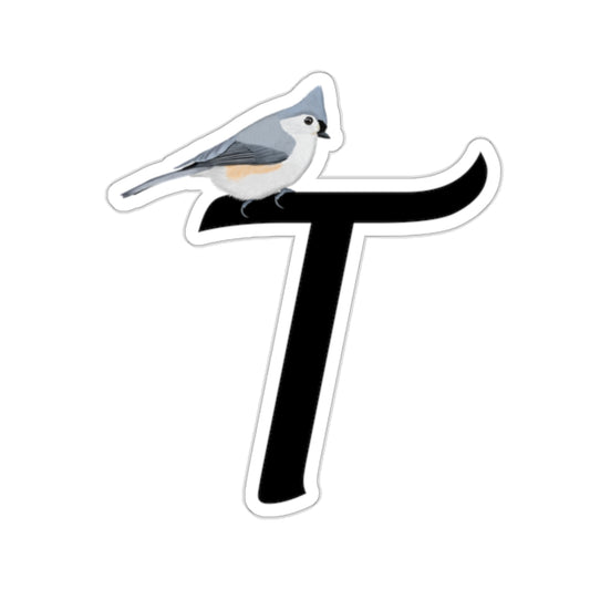 tufted titmouse letter t bird sticker