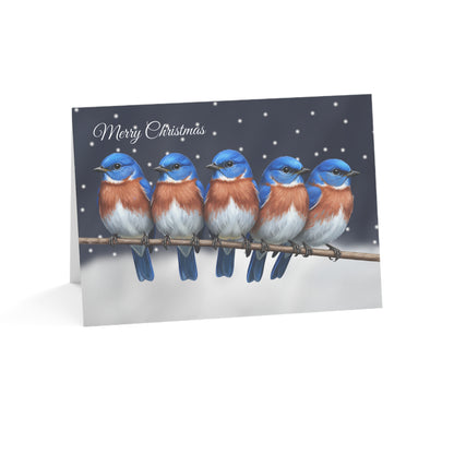 Bluebirds Bird Art Premium Christmas Card 7x5" | Double-Sided Matte Holiday Greeting