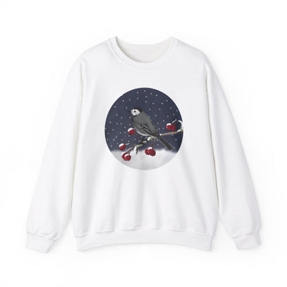 White Wagtail on a Winter Branch Birdwatcher Christmas Bird Sweatshirt