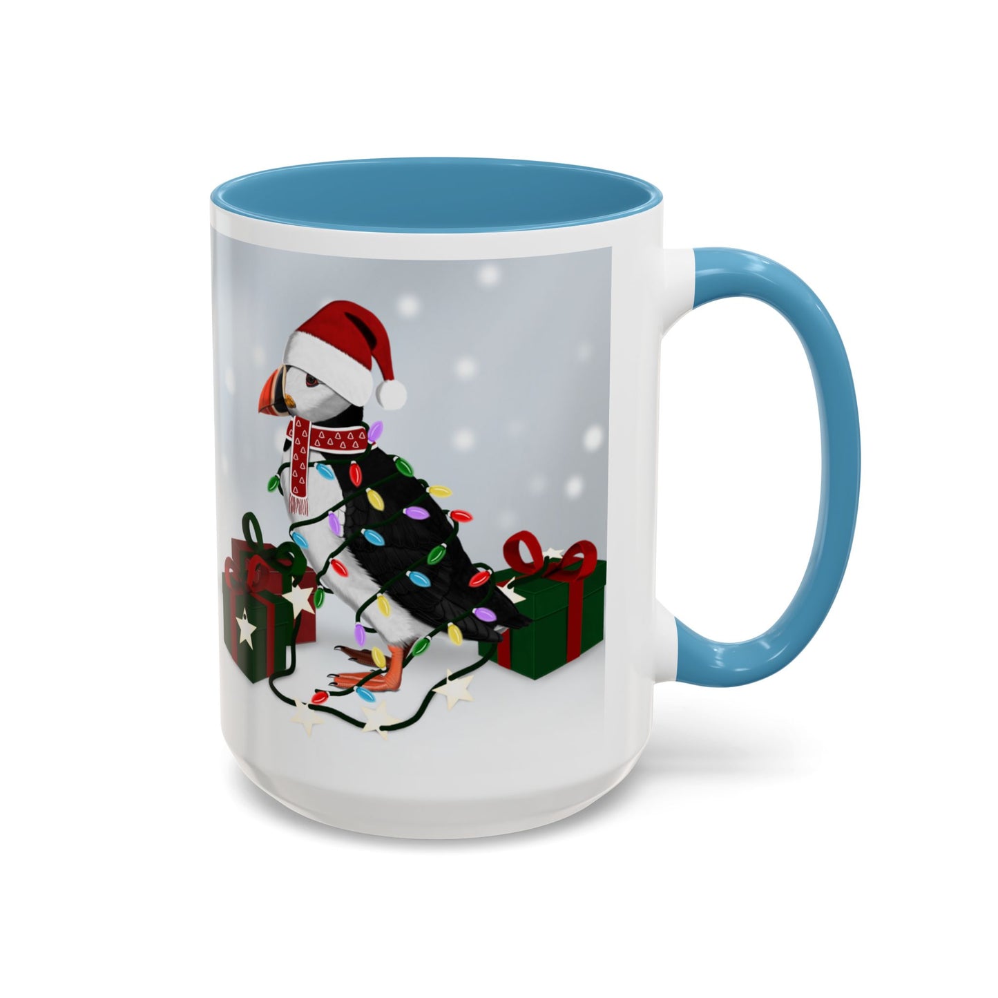 Puffin with Christmas Hat and Scarf Snow Bird Coffee Mug