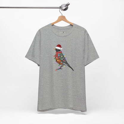 Robin with Fairy Lights Christmas Bird T-Shirt