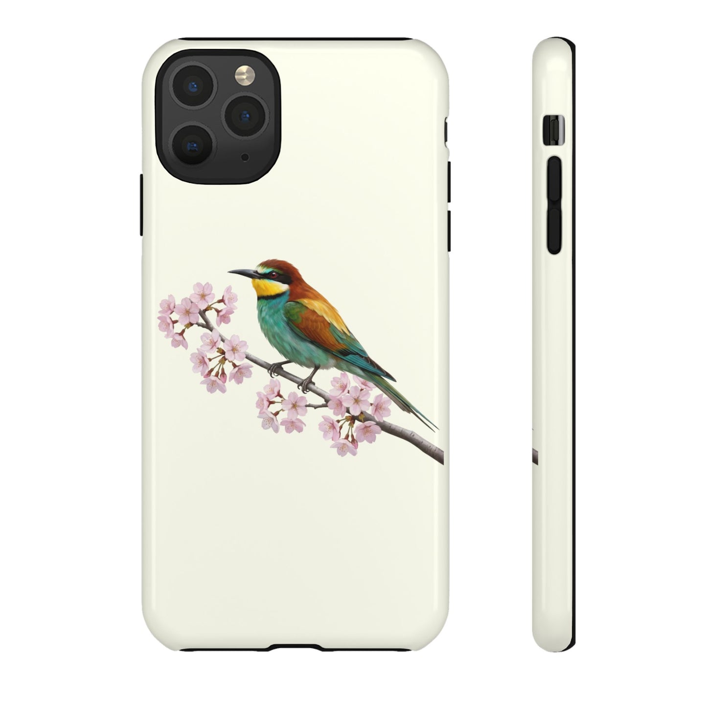 Bienenfresser Handyhülle in Cremeweiß | Florales Kirschblüten Vogel-Motiv für iPhone & Google Pixel – animal lover,