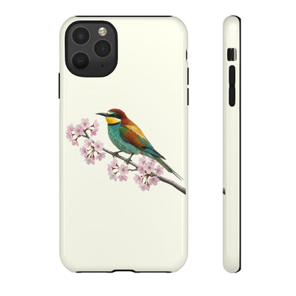 Bienenfresser Handyhülle in Cremeweiß | Florales Kirschblüten Vogel-Motiv für iPhone & Google Pixel – animal lover,