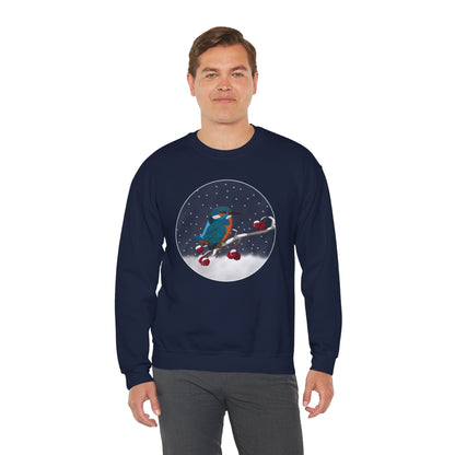 Kingfisher on a Winter Branch Birdwatcher Christmas Bird Sweatshirt