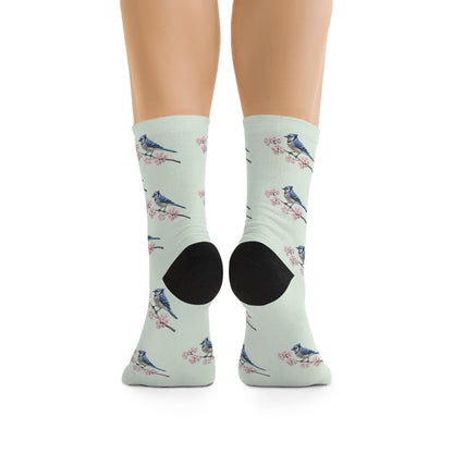 Blue Jay Socks – & Cherry Blossom Sage Green | Birdwatching Apparel