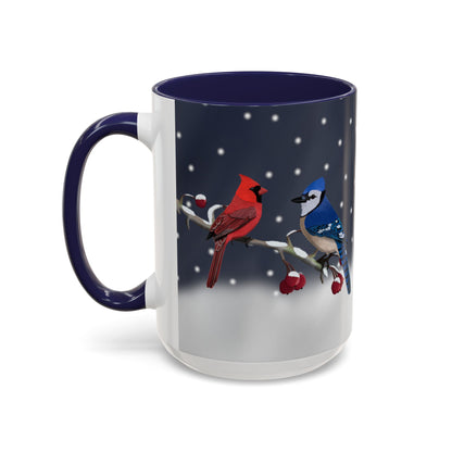 Blue Jay and Cardinal Bird Coffee Mug | Ceramic Christmas Gift for Bird Lovers