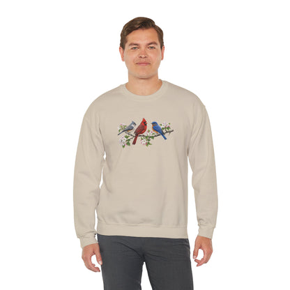 Tufted Titmouse, Bluebird and Cardinal Sweatshirt – Animal Lover Gift Avian Enthusiast style