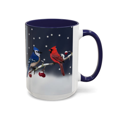 Blue Jay and Cardinal Bird Coffee Mug | Ceramic Christmas Gift for Bird Lovers