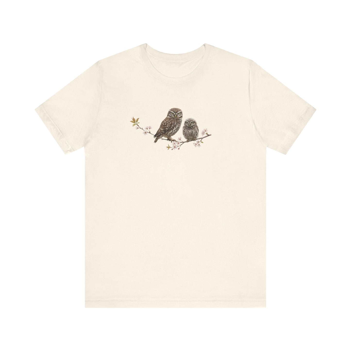 Little Owl & Fledgling T-Shirt | Spring Blossoms Unisex Graphic Tee