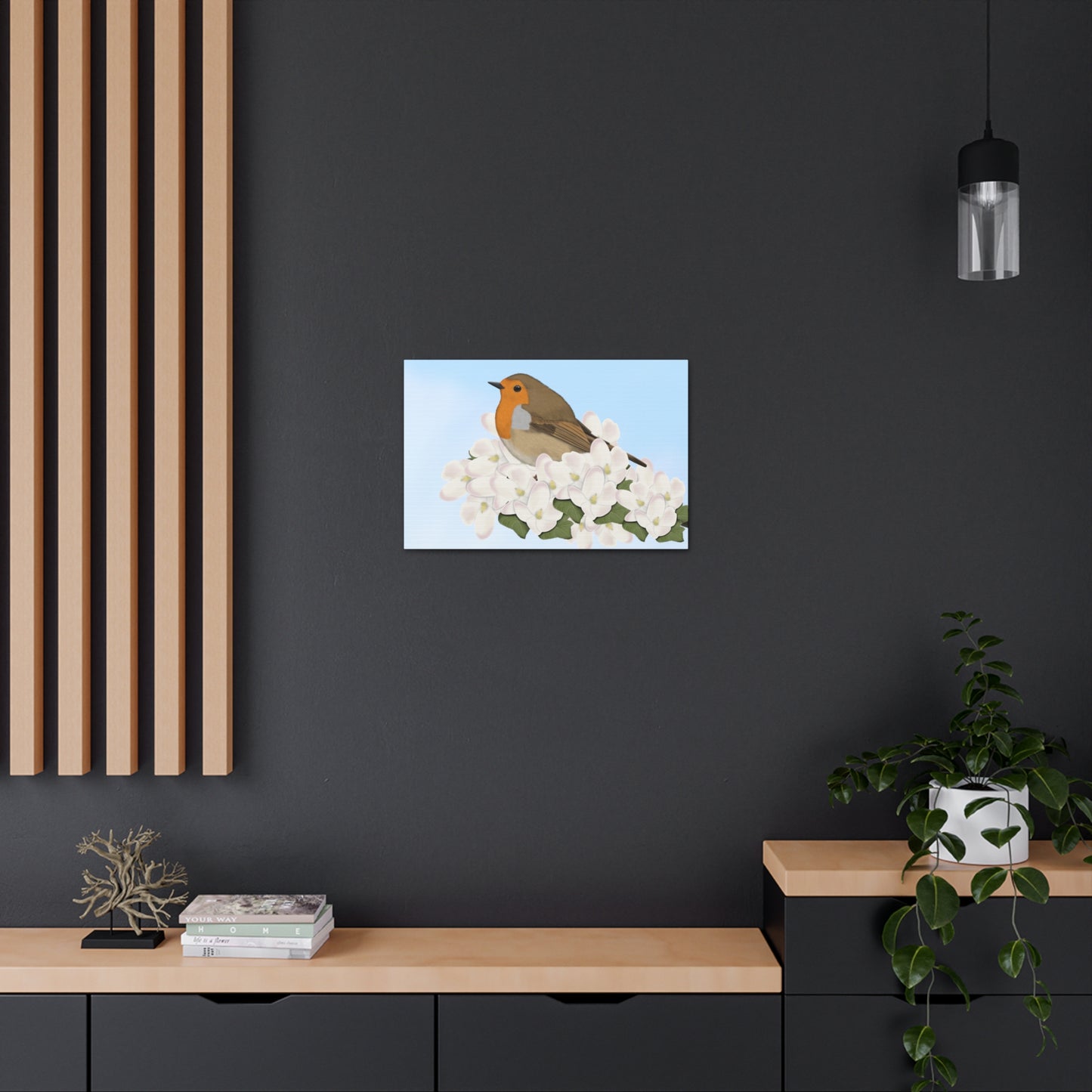 Robin Bird in Apple Blossoms Canvas Gallery Wrap