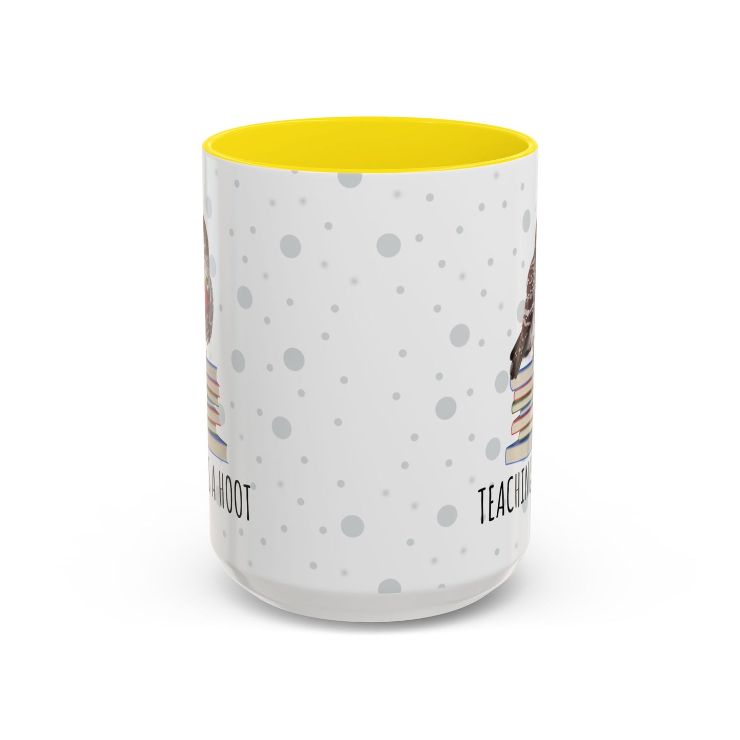 Cute Owl on Books Teacher Mug – Teaching is a Hoot – Two-Tone Classroom Coffee Cup