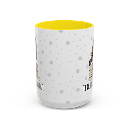 Cute Owl on Books Teacher Mug – Teaching is a Hoot – Two-Tone Classroom Coffee Cup