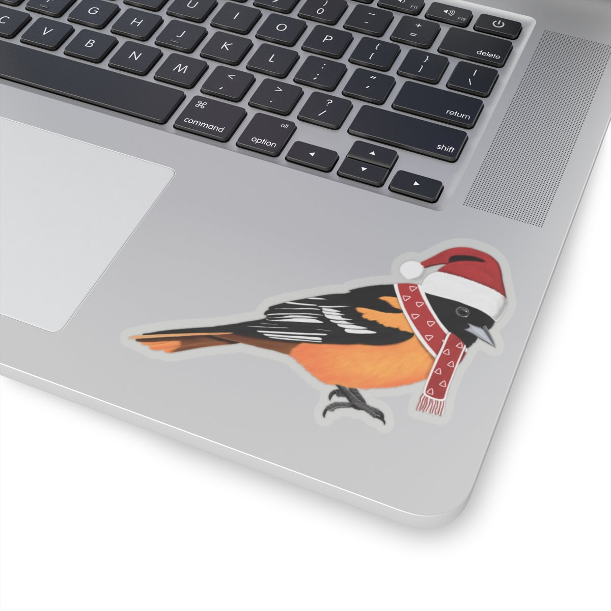 Baltimore Oriole with Santa Claus Hat and Scarf Christmas Bird Sticker