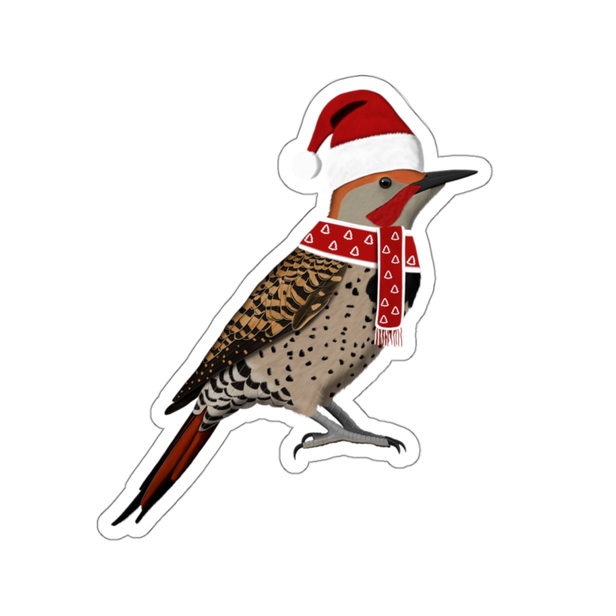 Northern Flicker with Santa Claus Hat and Scarf Christmas Bird Sticker